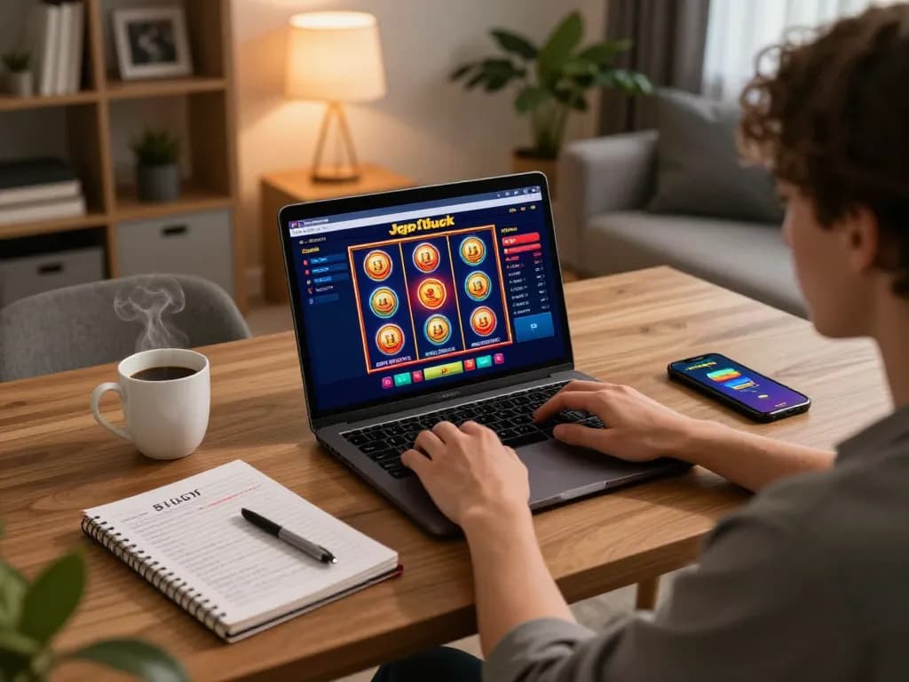 Engaging in online gaming on Jogoluck platform while enjoying a cozy home environment.