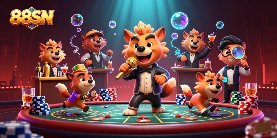 88SN live casino scene showcasing hyenas in action with vibrant poker elements and security checks
