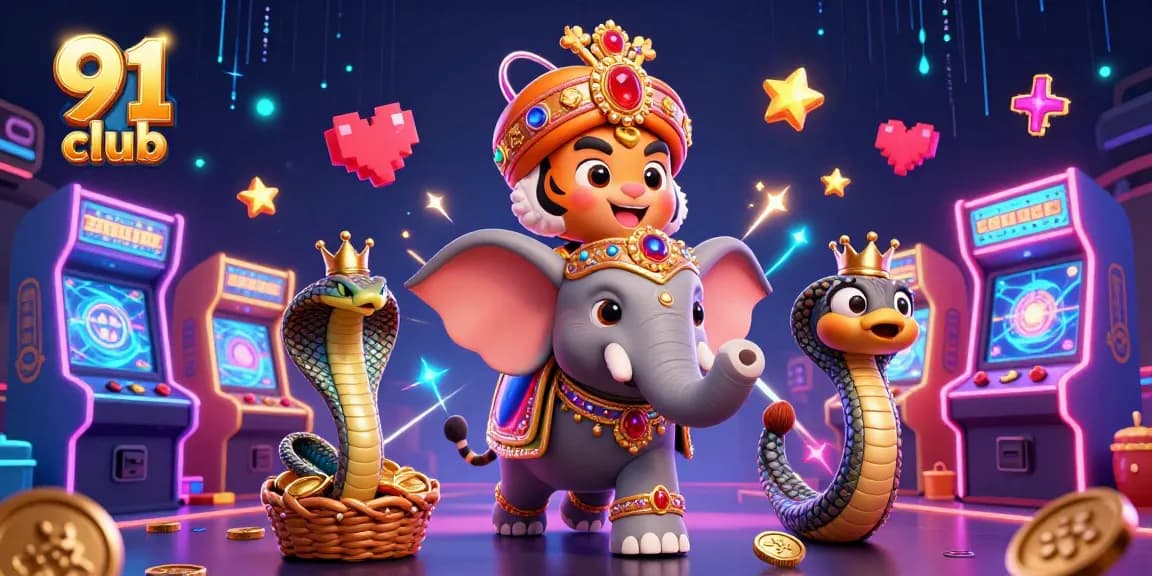 Enter the thrilling world of 91 club with vibrant gaming icons and characters in this casino scene.