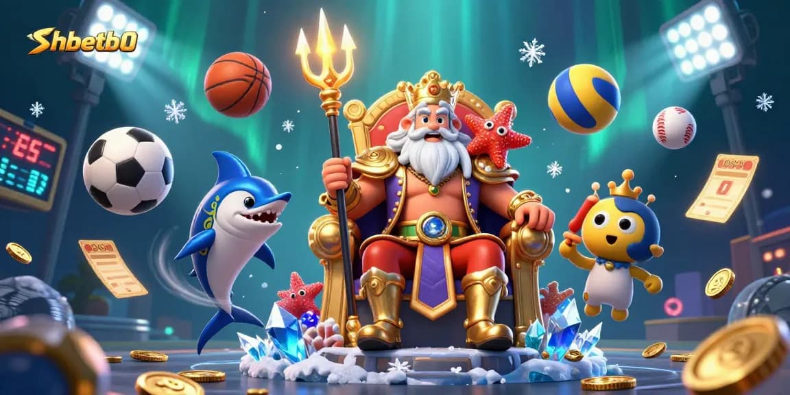 Experience shbetb0 with a vibrant casino scene featuring Neptune and dynamic sports elements.
