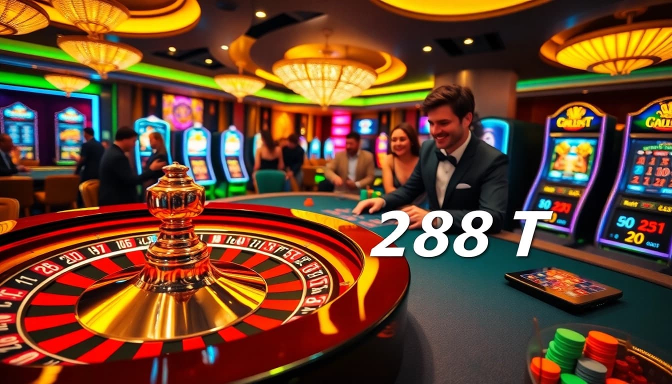 Experience thrilling gameplay at 288 T casino with a vibrant roulette wheel and engaging players.