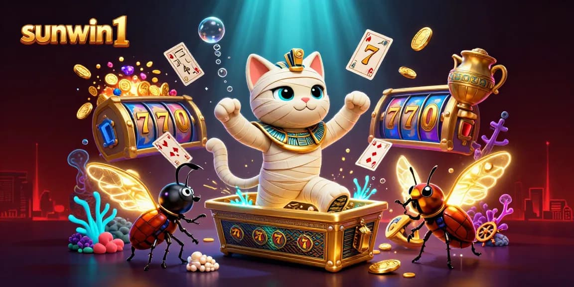 Engage with sunwin1's thrilling pyramid casino scene featuring slot reels and rich treasures.