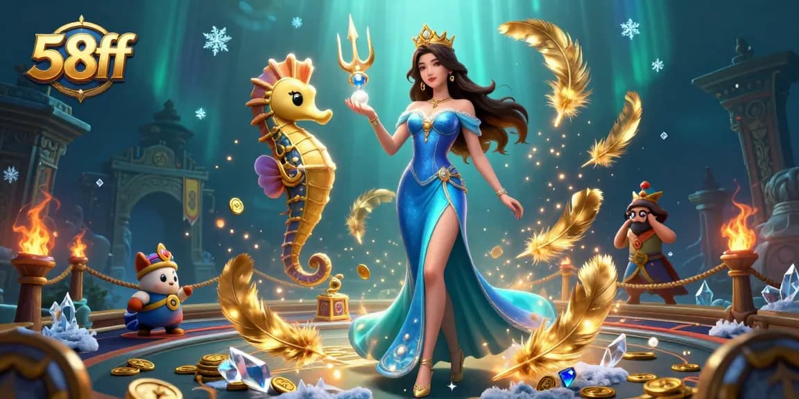 Experience the thrill of slots with 58ff in this vibrant underwater casino scene.