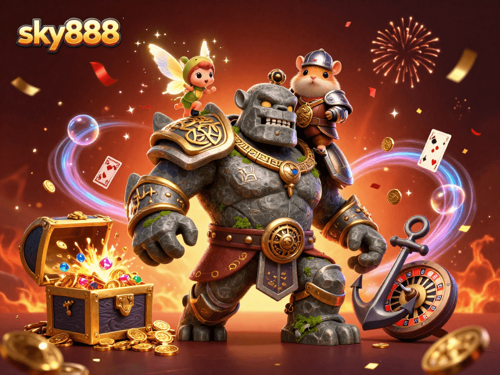 Experience sky888 with a vibrant 3D scene featuring a live casino atmosphere and dynamic gaming elements.
