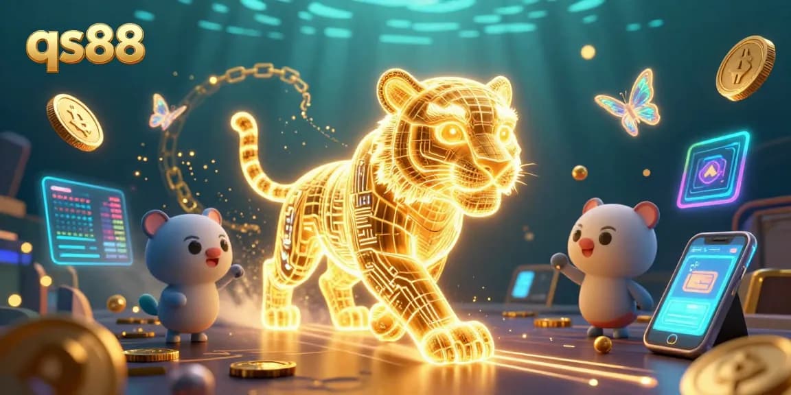 Engage with the qs88 casino experience featuring a golden tiger and crypto elements