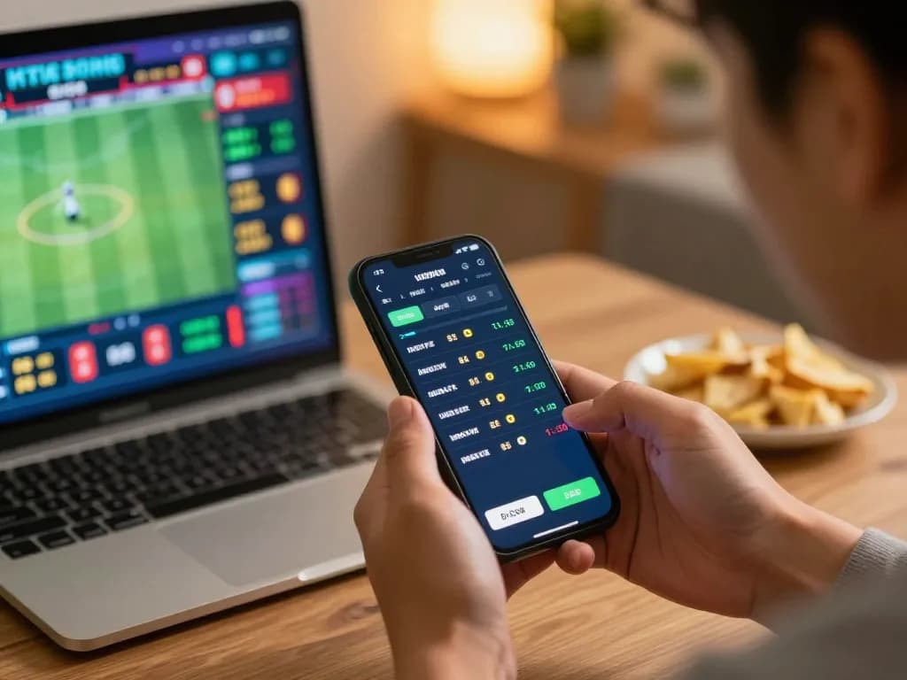 Person actively placing bets on their smartphone with 399w's live game odds displayed, demonstrating engaged online gambling.