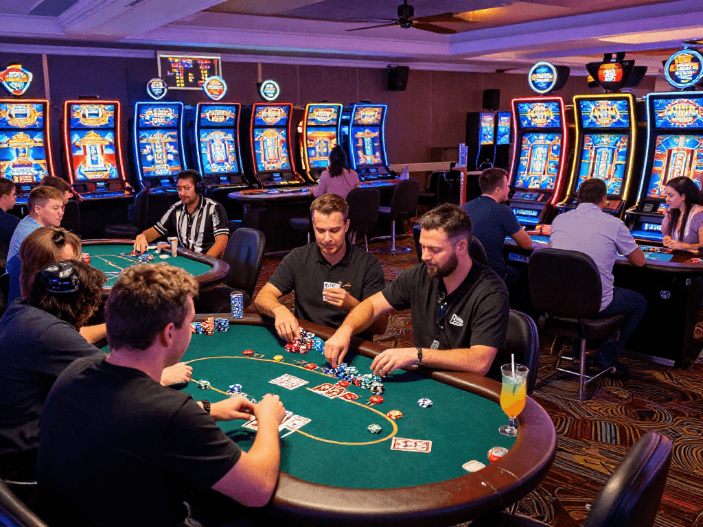 Thrilling gaming experience at https://vin88-casino.games/ with vibrant atmosphere and excited players