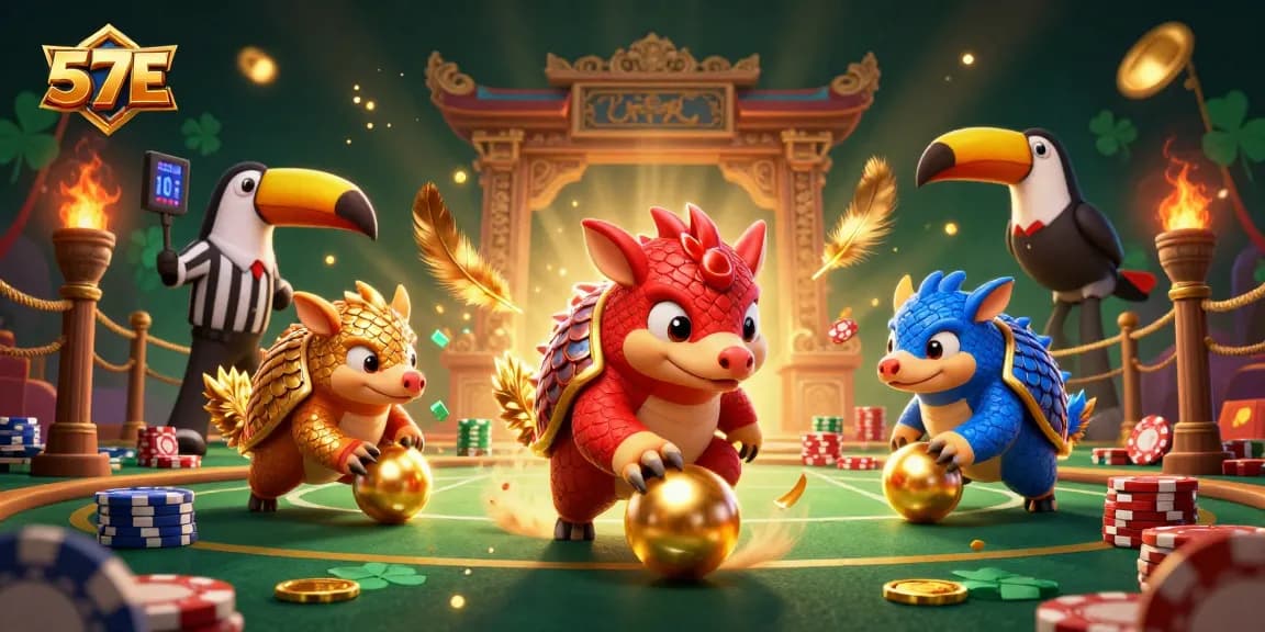 Engage in thrilling gameplay at 57E as pangolins compete in a vibrant casino showdown.