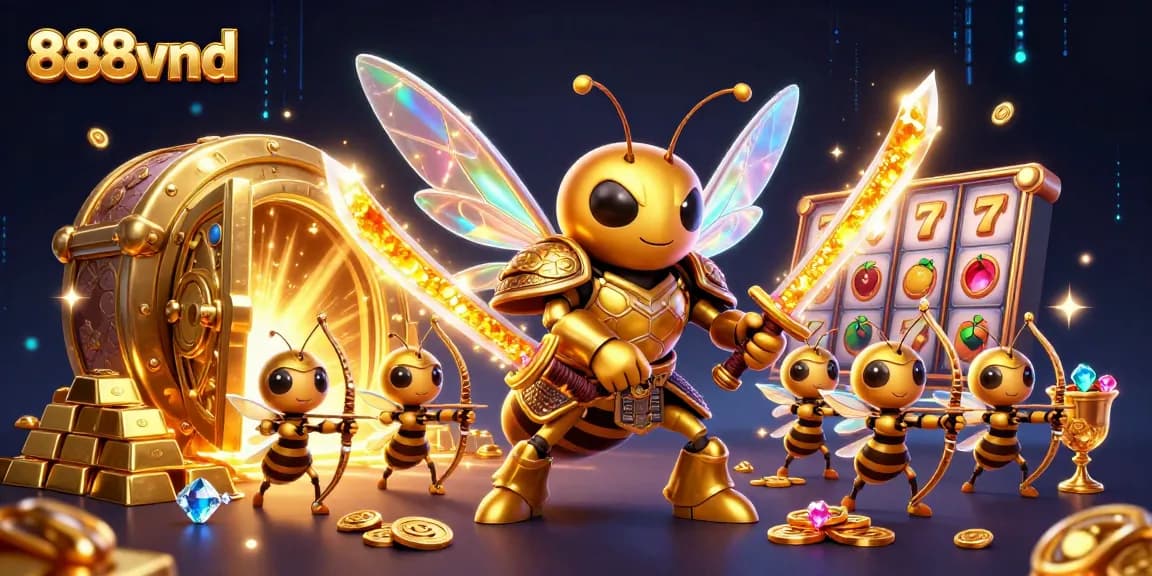 Experience the thrilling world of casino gaming with 888vnd, featuring dynamic characters and treasures amidst vibrant visuals.