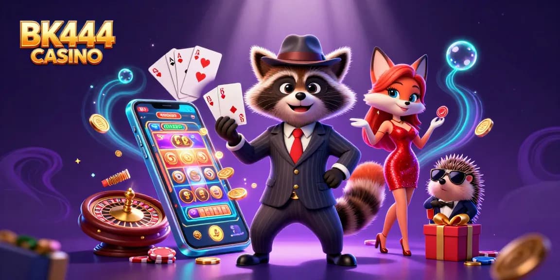 Experience the thrill of BK444 CASINO with vibrant gaming elements and charming characters.