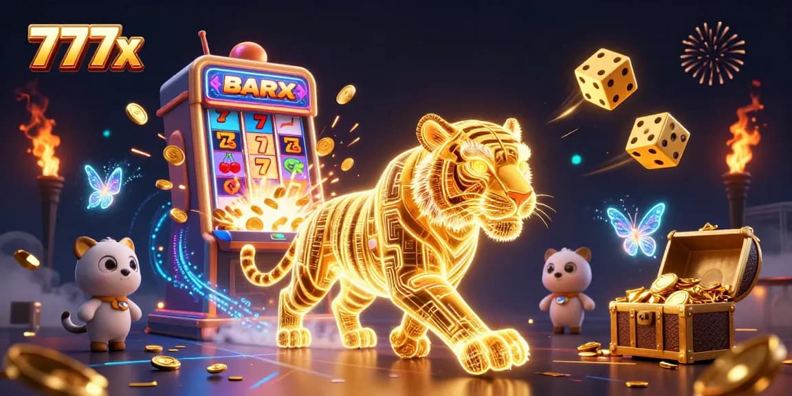 Experience thrilling casino moments with 777x, featuring a golden tiger and dynamic gaming elements.