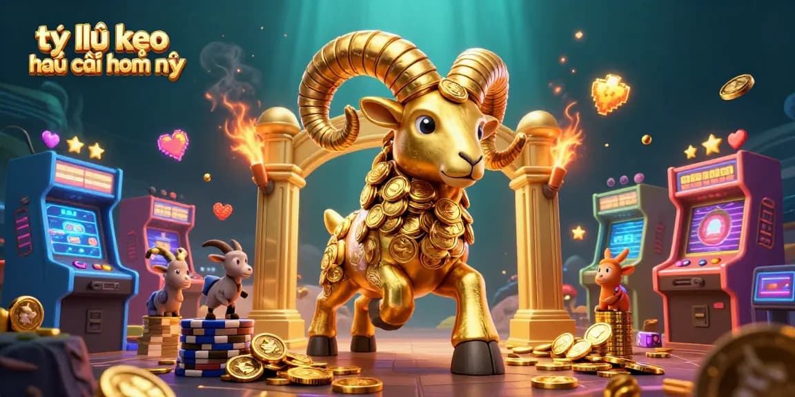 Engage in thrilling bets with tỷ lệ kèo nhà cái hôm nay illustrated by golden ram and casino elements.