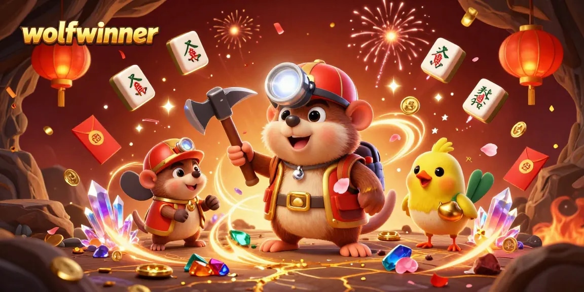 Join the excitement with wolfwinner in this vibrant 3D illustration of a treasure hunter and canary in a gold-filled cave.