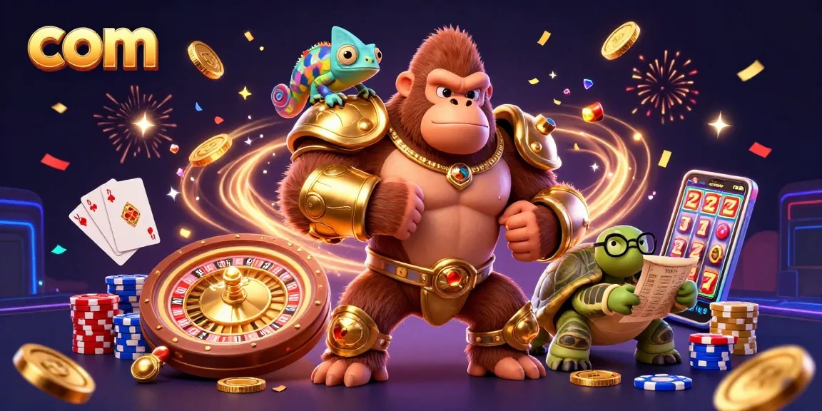 Engage in thrilling gaming at com with a gorilla hero and colorful casino elements!
