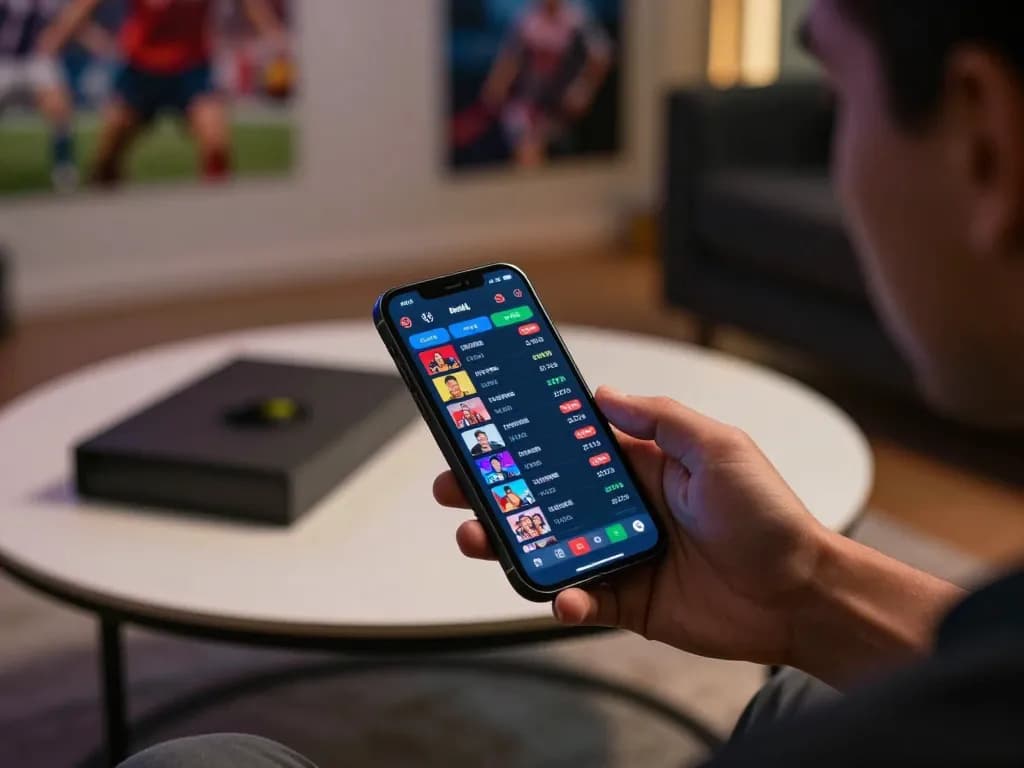 Engaging betting action on smartphone showcasing 75W sports odds in a cozy home setting
