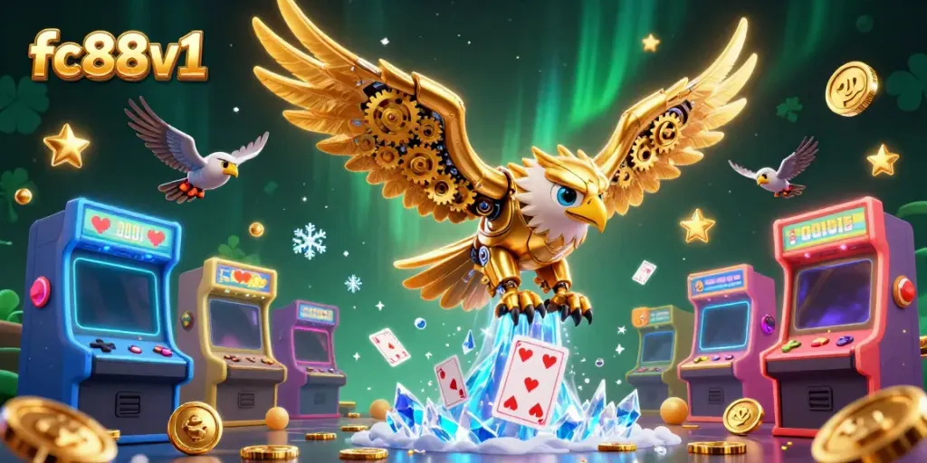 Experience thrilling gaming action at fc88v1 with our vibrant cybernetic eagle illustration.