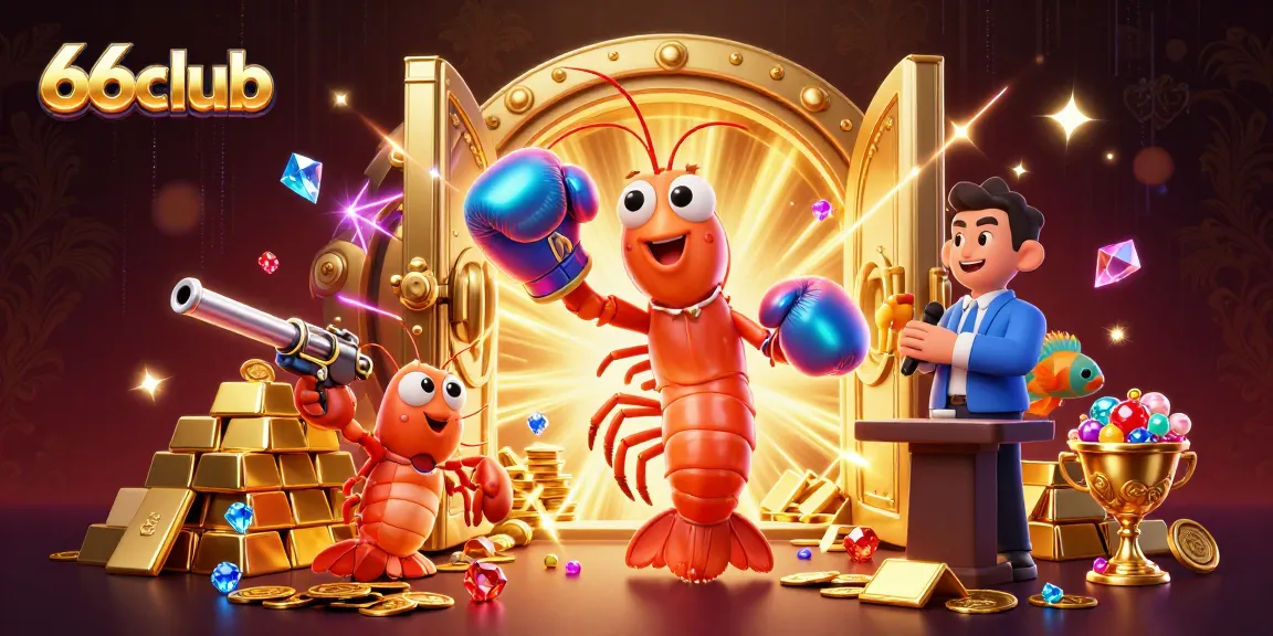 Engage in thrilling action at 66club with a vibrant 3D illustration featuring animated characters amid dazzling treasure.
