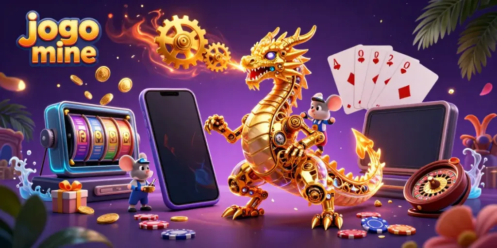 Experience the excitement of jogo mine with a golden dragon and dynamic casino elements in stunning detail.