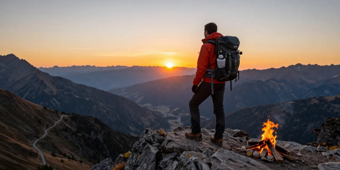 Adventure gear from rokok88 showcased in a sunset hiking scene, highlighting outdoor exploration essentials.