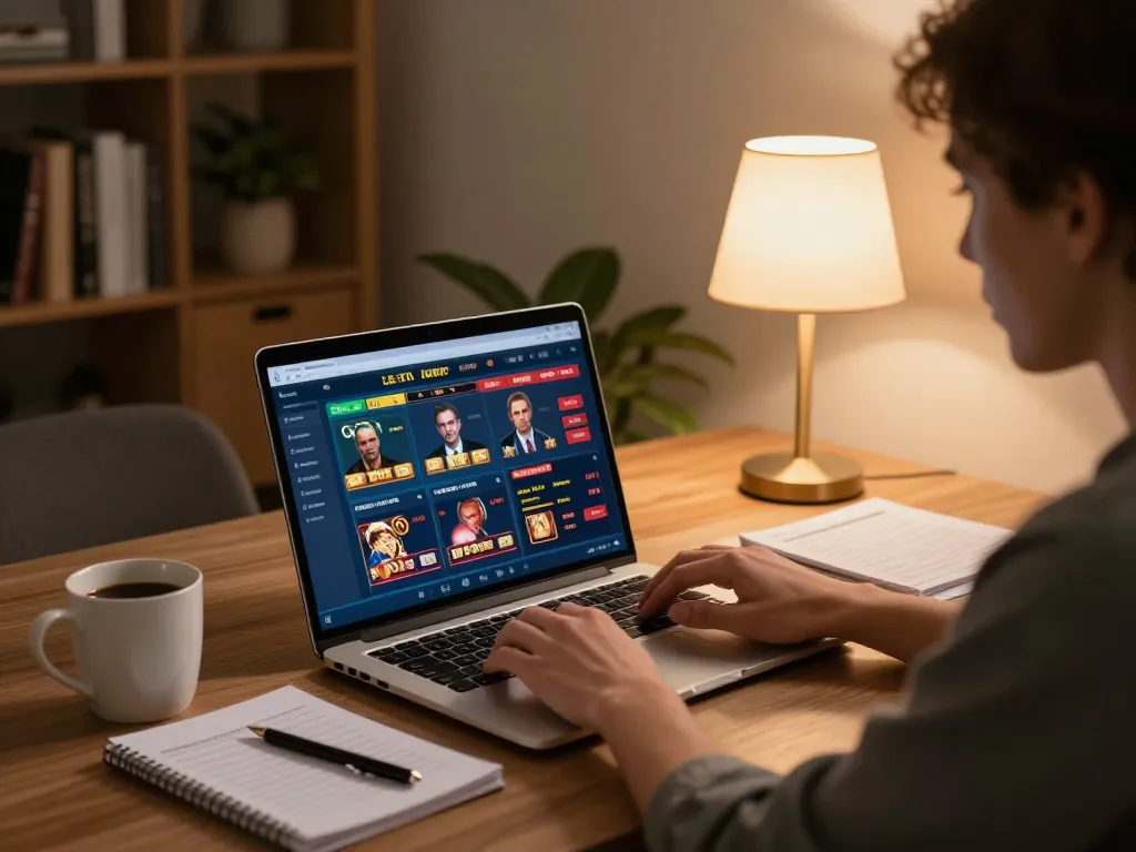 Engaged player betting on 789BET online casino from cozy home setup with strategy notes.