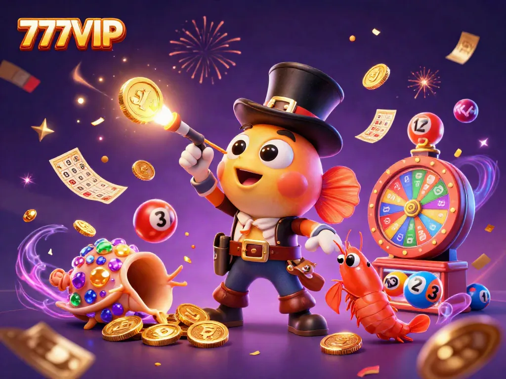 Experience the thrill of 777VIP with a vibrant 3D underwater scene featuring engaging characters and festive elements.