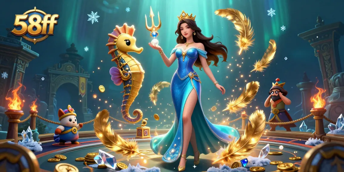 Experience the thrill of slots with 58ff in this vibrant underwater casino scene.