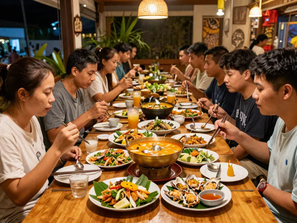 Rokok88 dining atmosphere featuring diners enjoying authentic Thai dishes in a warm and inviting environment.