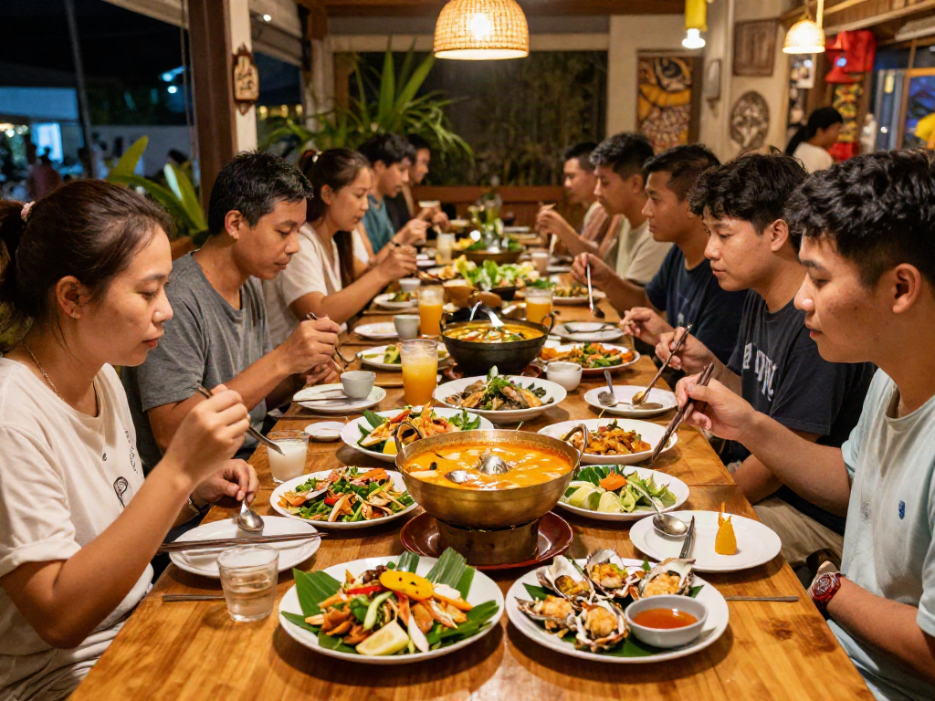 Rokok88 dining atmosphere featuring diners enjoying authentic Thai dishes in a warm and inviting environment.