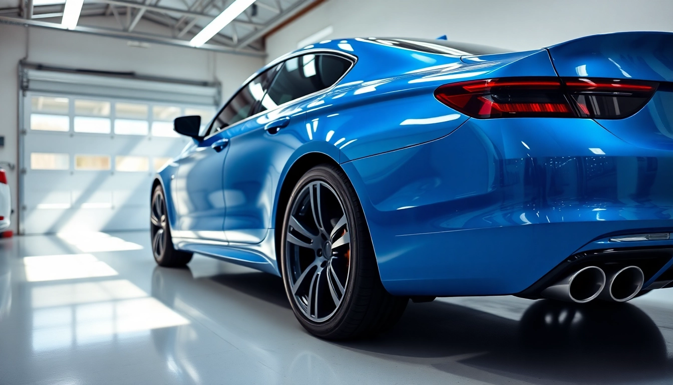 Paint protection film near me installed on a luxury vehicle in a sophisticated detailing garage.