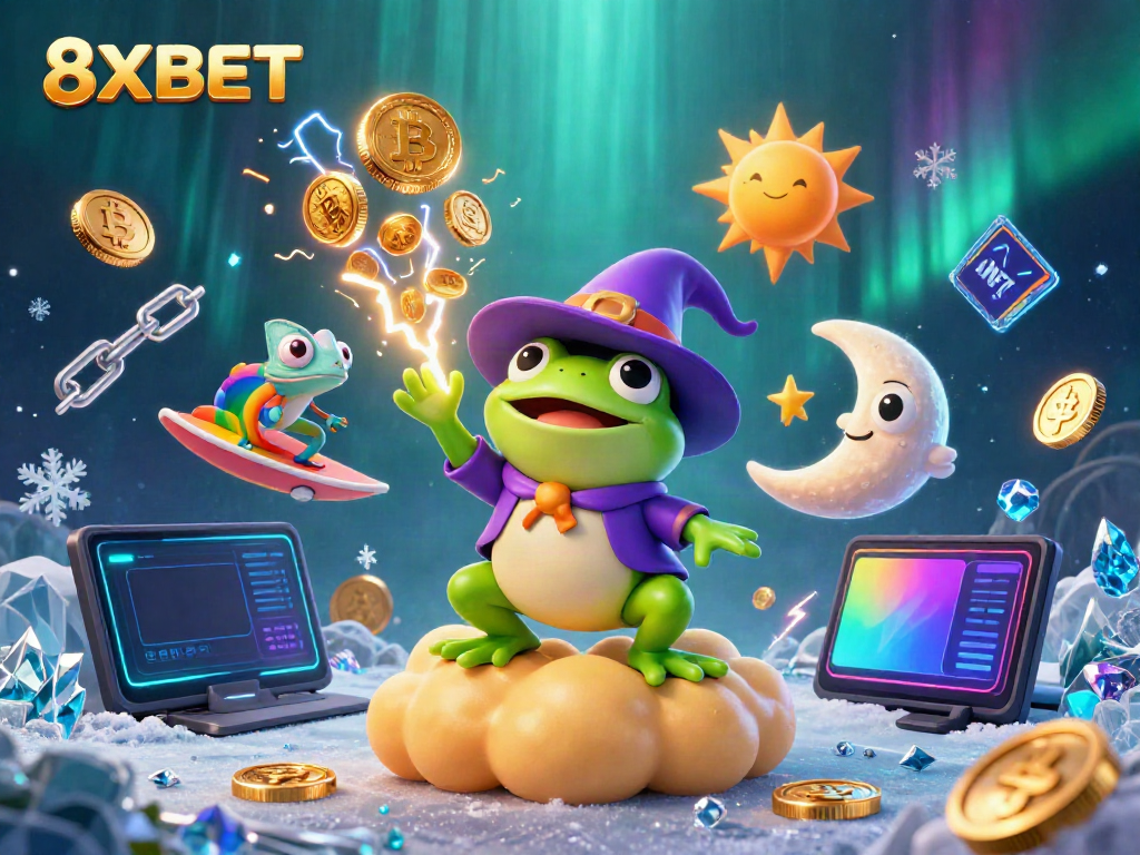 Experience the thrill of gambling at 8XBET with vibrant coins and dynamic scenes.