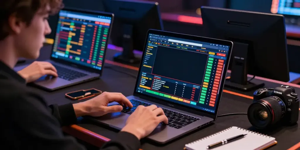 Dynamic online gambling scene at https://fc88v1.com/ showcasing a sports betting enthusiast engaged in a vibrant digital environment.