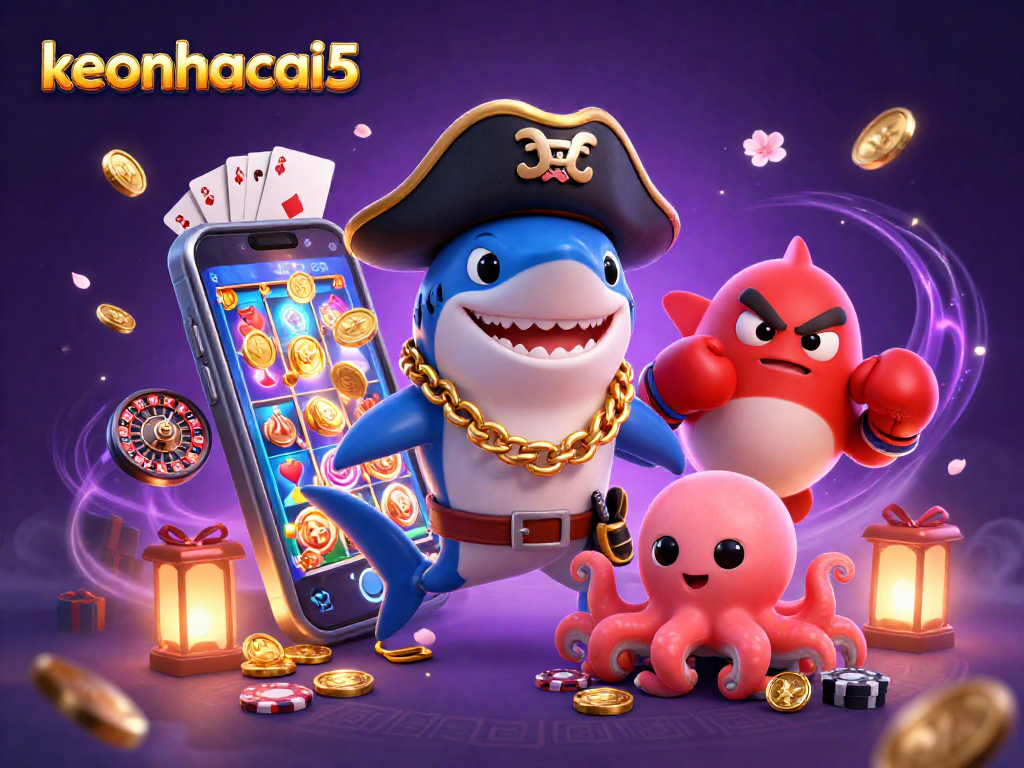 Engage with thrilling keonhacai5 games surrounded by vibrant casino elements and exciting characters.