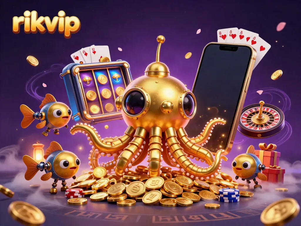Experience exciting gameplay with rikvip, featuring golden kraken submarine and vibrant gaming elements.