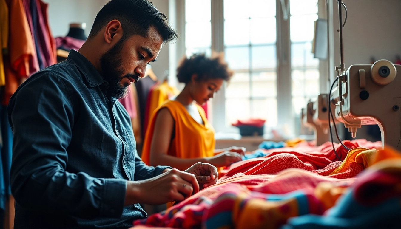 Clothes Manufacturer artisan crafting vibrant garments in a tailored workshop.
