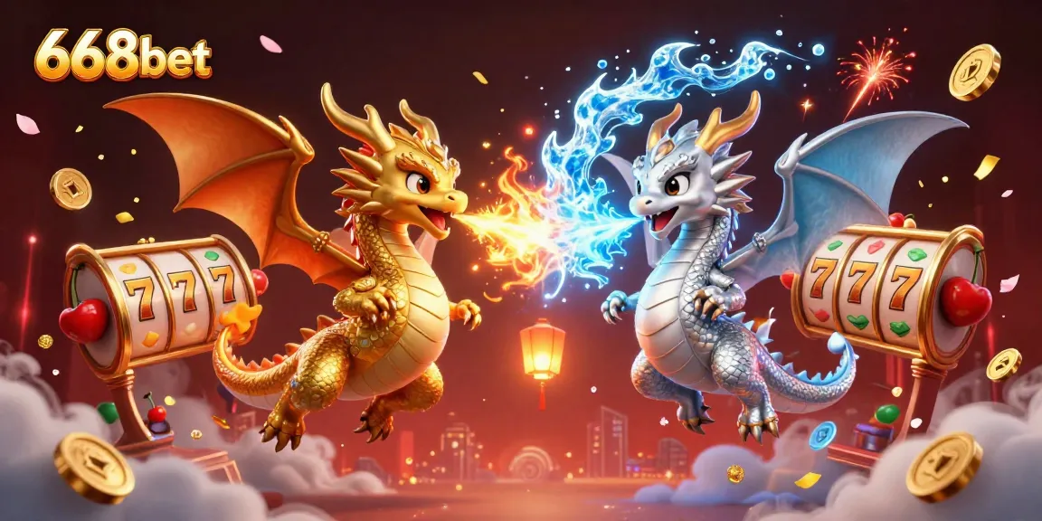 Engage with 668bet's thrilling casino experience featuring dynamic dragons and vibrant game elements.