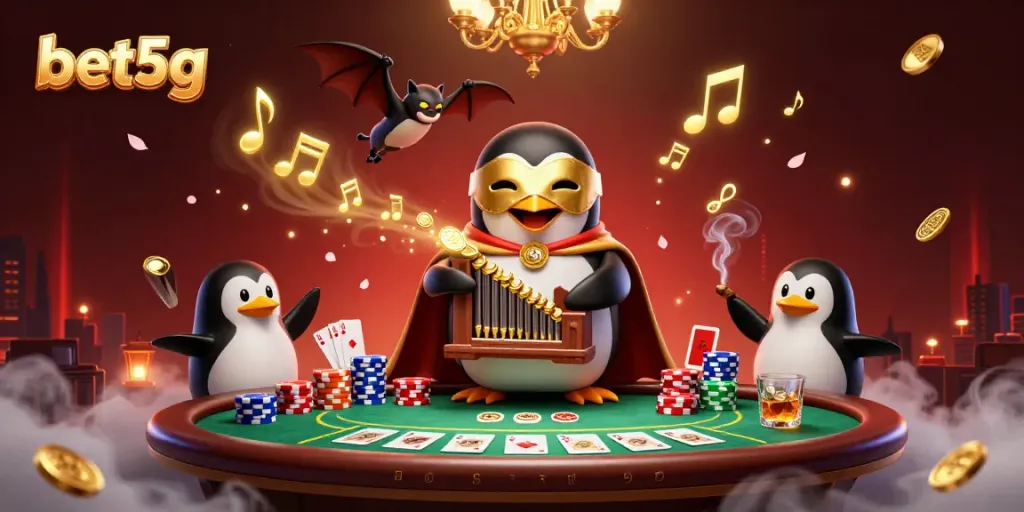 Experience the excitement of bet5g with a vibrant 3D casino scene filled with golden coins and poker action.