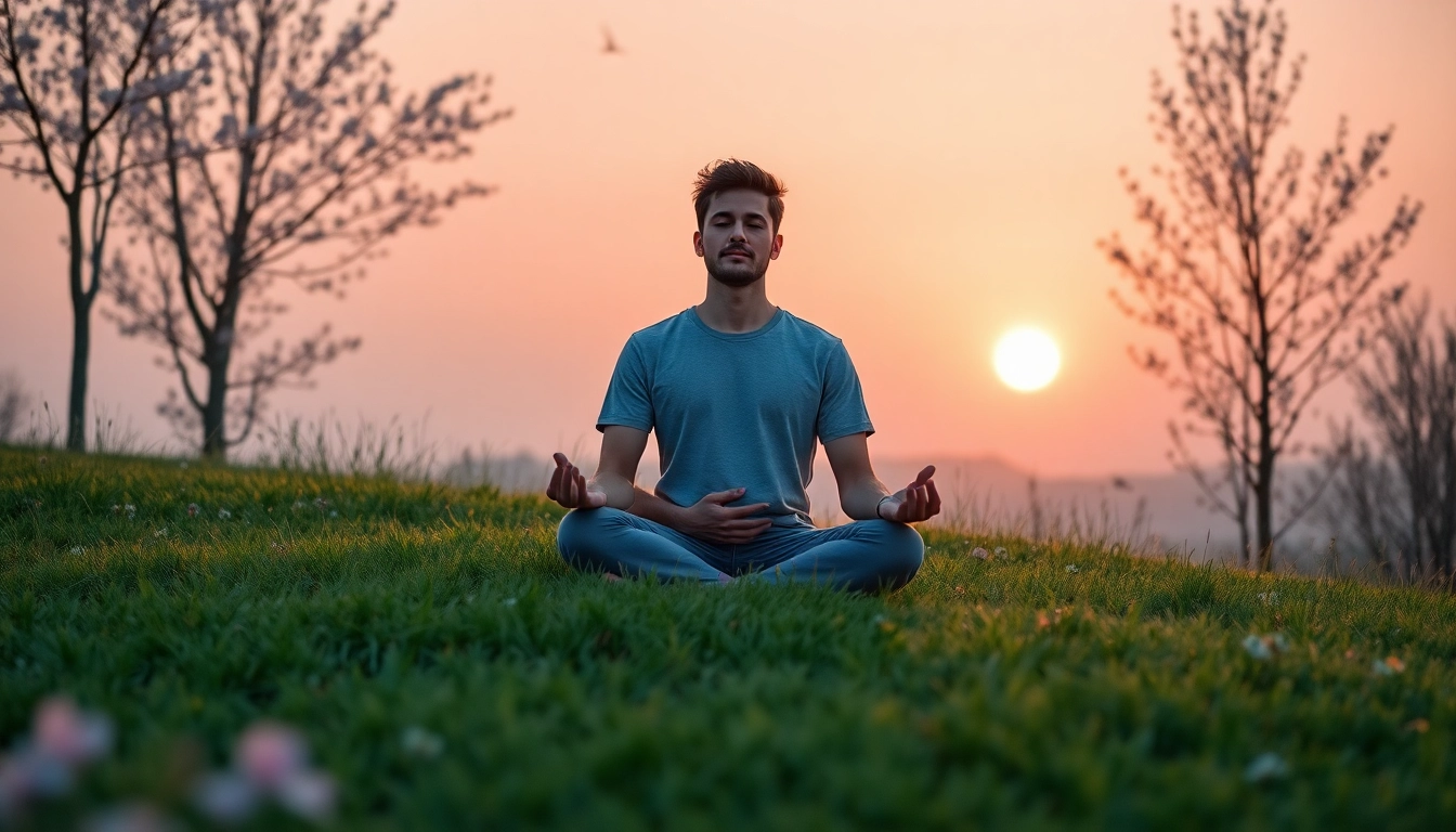 Enhancing emotional wellbeing through mindfulness meditation in a peaceful, natural setting.