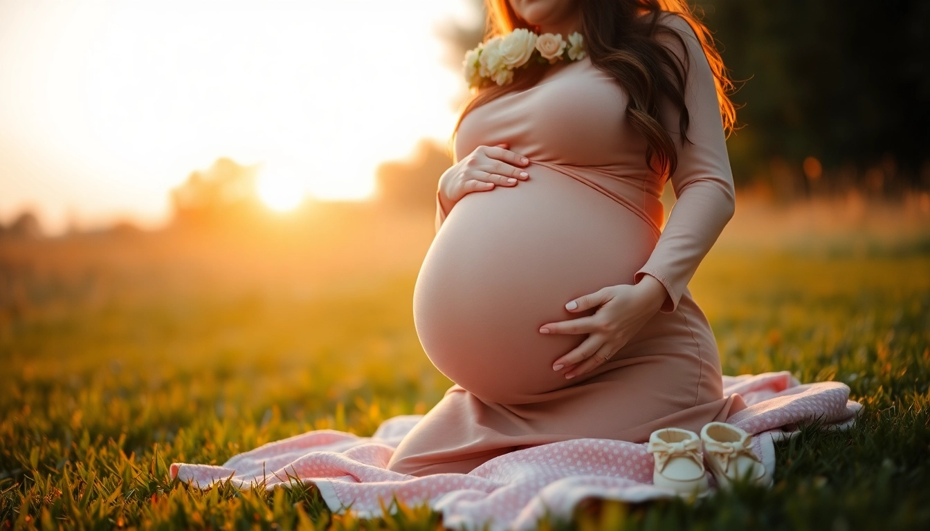 Engaging Babybauch Fotoshooting featuring a mother-to-be in a serene outdoor setting.