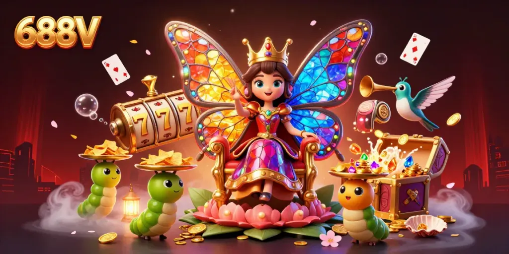 Engage with stunning 688V gaming through vibrant slot reels and a magical butterfly theme.