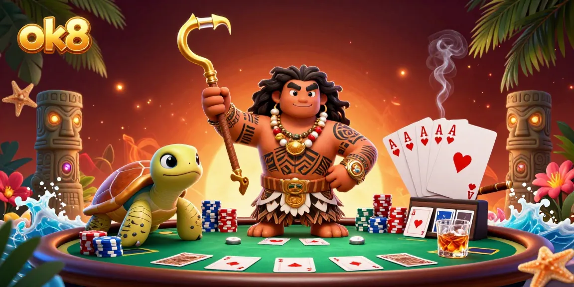 Experience thrilling poker action with ok8 in a vibrant, immersive casino scene.